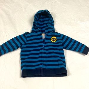 Gymboree boys blue striped zip up hooded sweatshirt size 12 to 18 months